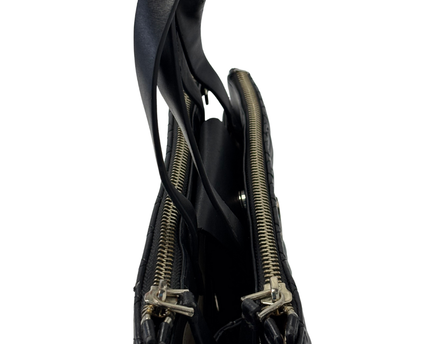 GUESS Black Quilted Faux Leather Double-Zip Tote Bag