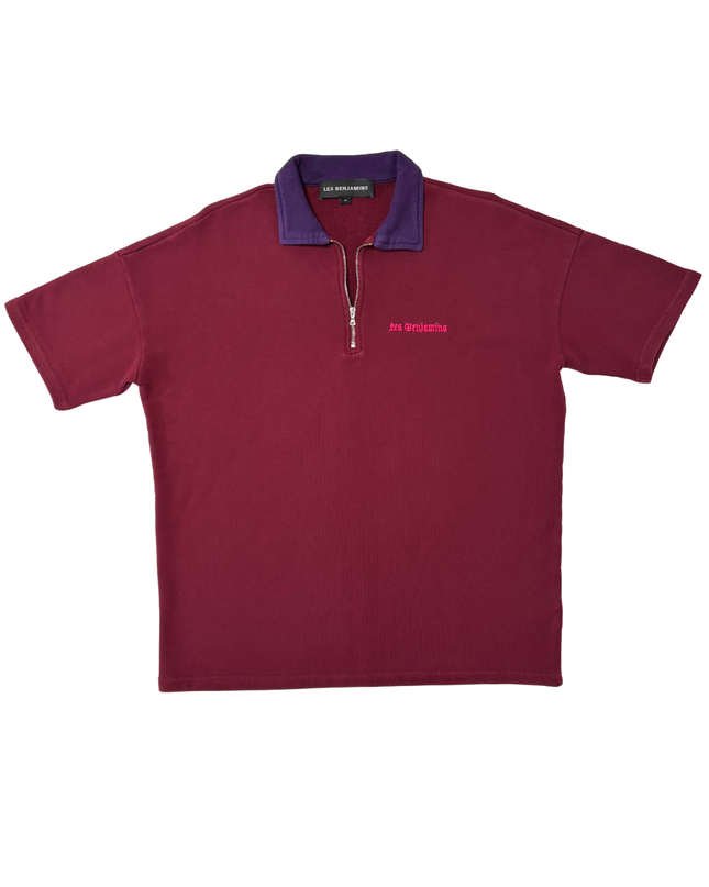 Les Benjamins Burgundy & Purple Quarter-Zip Polo Shirt