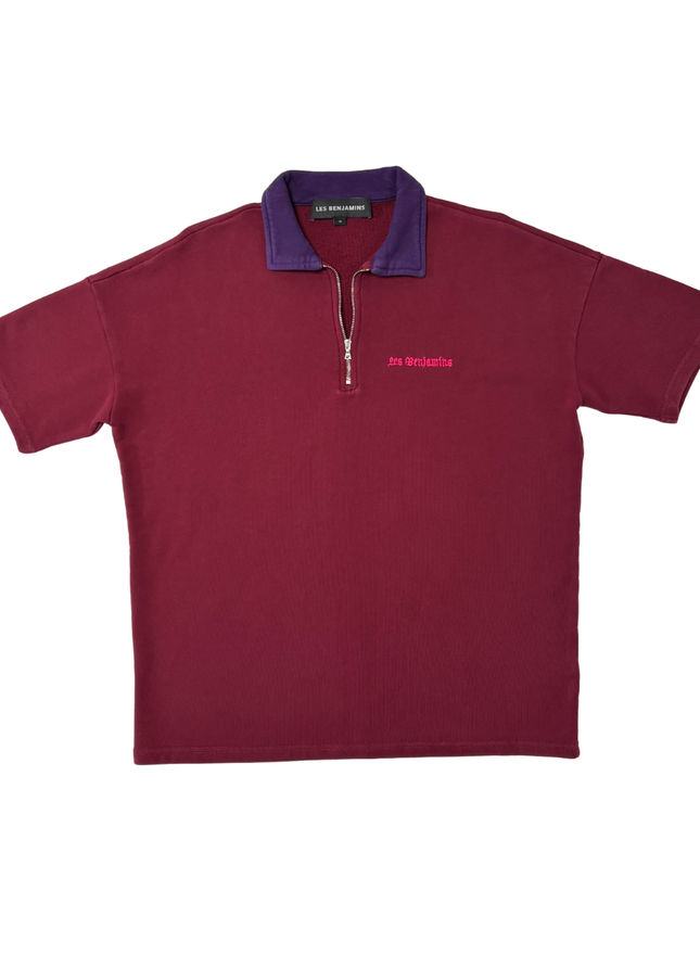 Les Benjamins Burgundy & Purple Quarter-Zip Polo Shirt