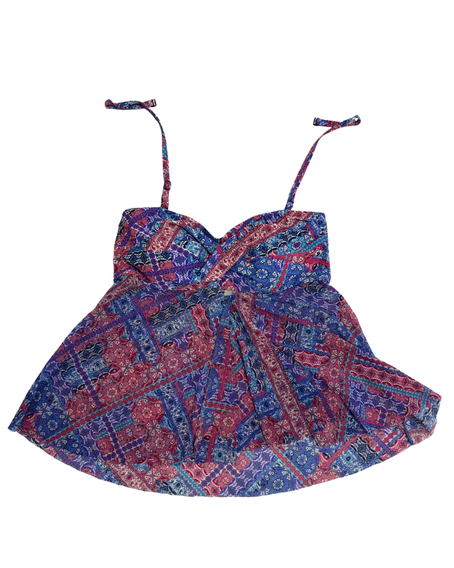 Christina Boho Patchwork Multicolor Print Tankini Top - XS