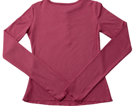 Ribbed Rose Pink Button-Front Long Sleeve Henley T-Shirt