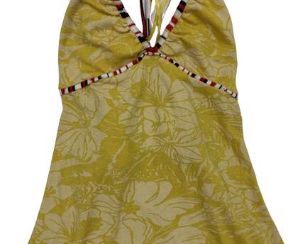 Floral with Striped Tie Straps Yellow Halter Top - XXS