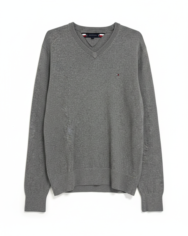 Tommy Hilfiger Grey V-Neck Pima Cotton Cashmere Sweater