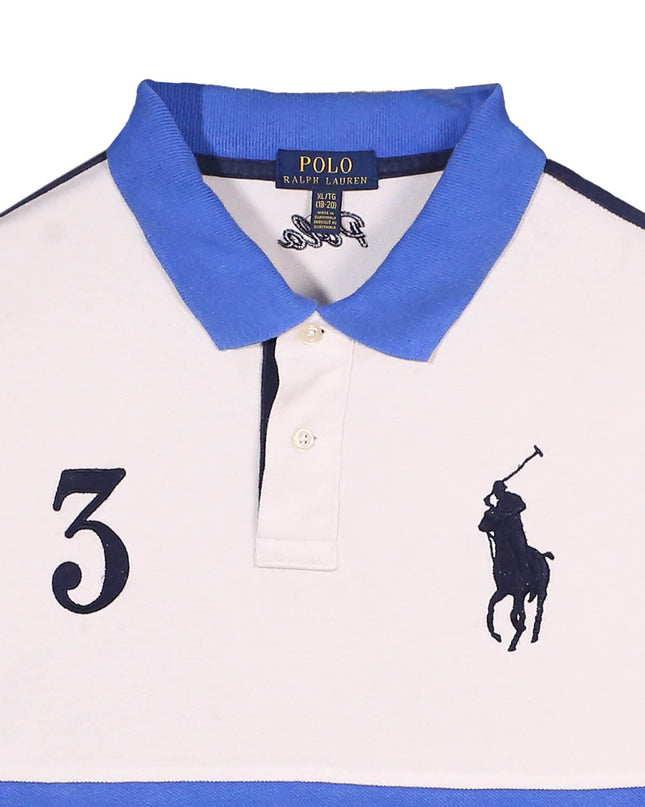 Ralph Lauren White & Blue #3 Custom Fit Colorblock Polo Shirt