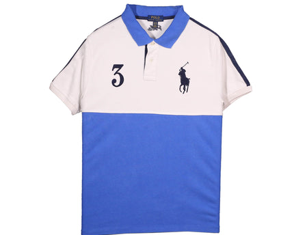 Ralph Lauren White & Blue #3 Custom Fit Colorblock Polo Shirt