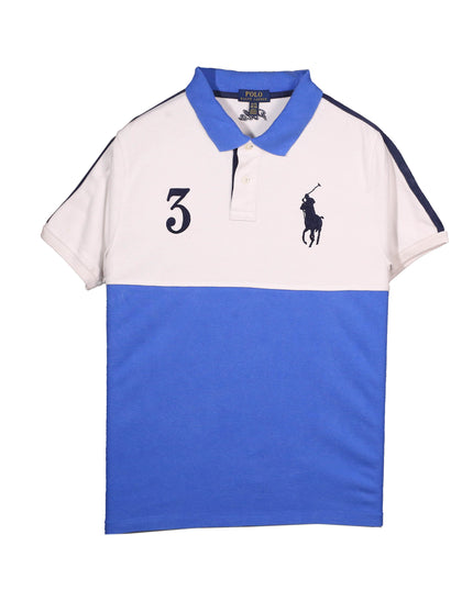 Ralph Lauren White & Blue #3 Custom Fit Colorblock Polo Shirt