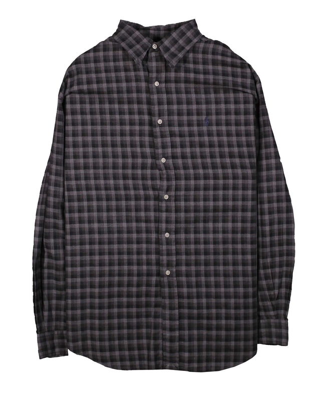 Ralph Lauren Vintage Blake Checkered Long-Sleeve Dress Flannel Gray Shirt