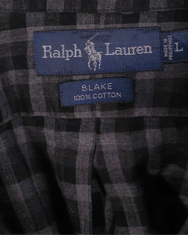 Ralph Lauren Vintage Blake Checkered Long-Sleeve Dress Flannel Gray Shirt
