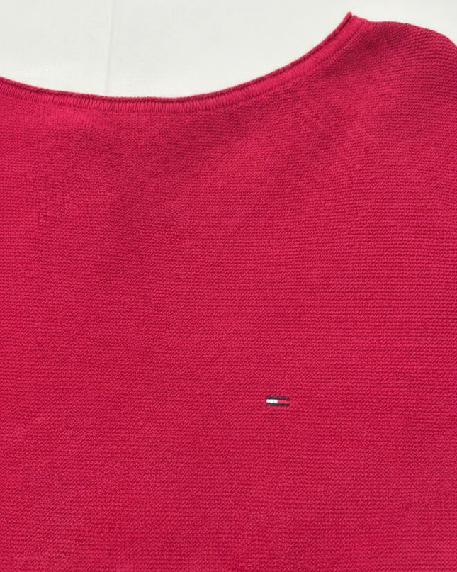 Tommy Hilfiger Denim Red Textured High-Low Pullover Sweater