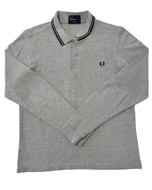Fred Perry Slim Fit Heather Grey Long Sleeve Polo Shirt