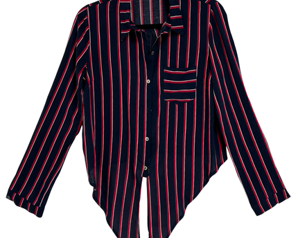 Forever 21 Navy, Red & White Striped Open Tie-Back Shirt