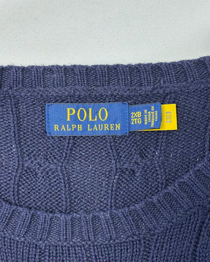 Ralph Lauren Navy Blue Cable-Knit Cotton Sweater
