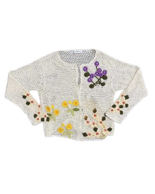 Work in Progress Ivory Crochet Floral Embroidered Button-Up Cardigan - M