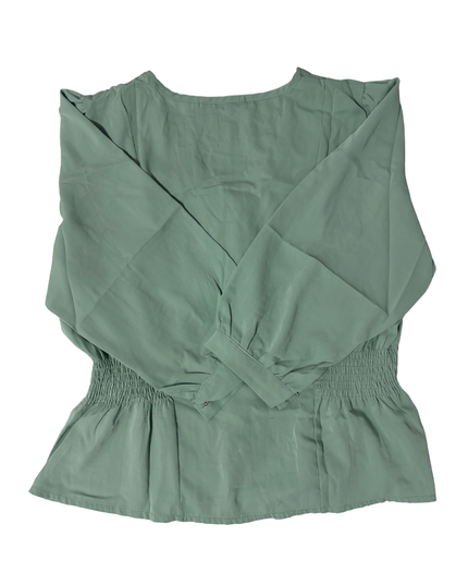 Waad X Fashion Sage Green Button-Up Peplum Blouse - M