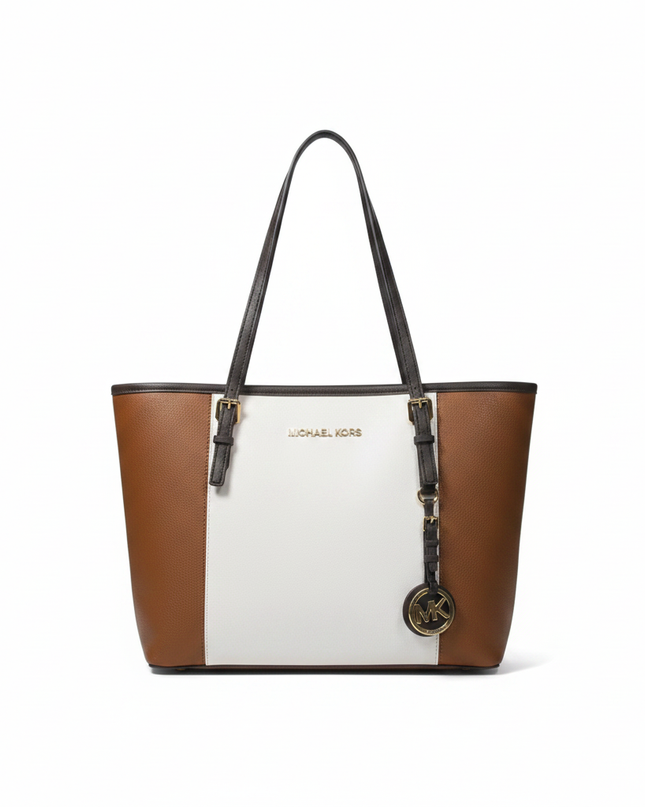 Michael Kors White/Brown/Black Tri-Color Saffiano Leather Tote Bag