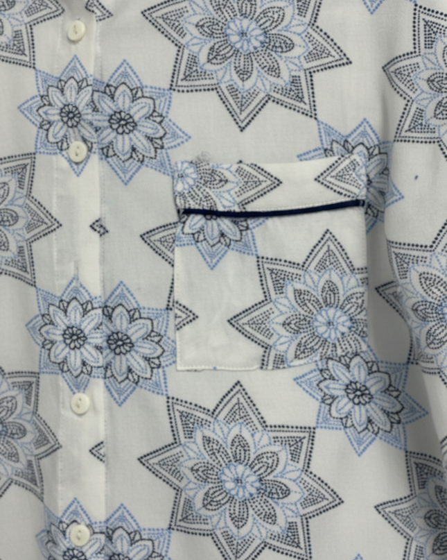 Forever 21 White/Blue Mandala Print Cropped Shirt