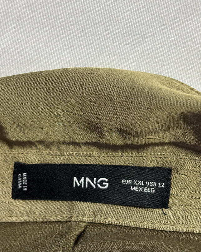 MNG Olive Green Textured Maxi Shirt Dress