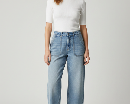 American Eagle Blue High-Rise Wide Leg Patch Pocket Jeans