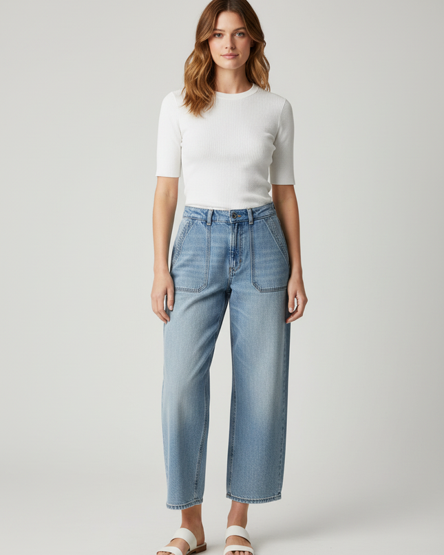 American Eagle Blue High-Rise Wide Leg Patch Pocket Jeans