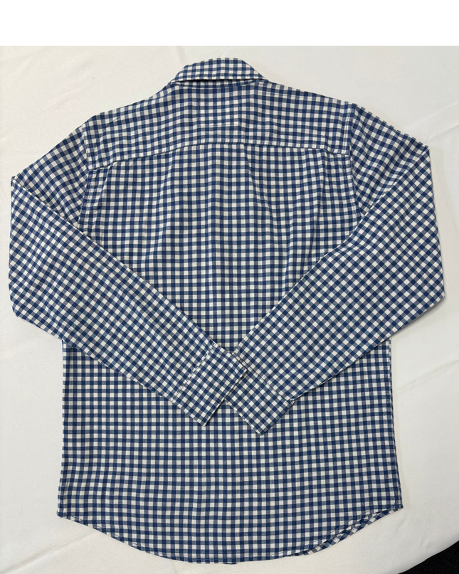 Hollister Gingham Check Navy Blue & White Stretch Long Sleeve Shirt