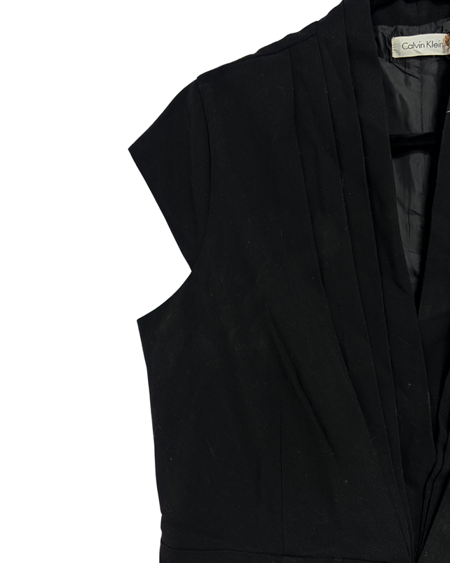 Calvin Klein Deep V Pleated Black Sleeveless Sheath Dress