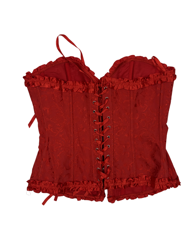 Adore Me Red Satin Jacquard Lace-Up Corset - XS