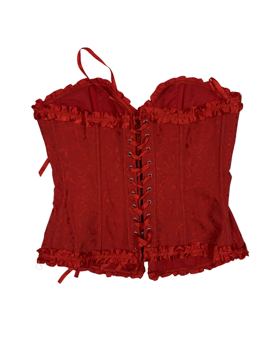 Adore Me Red Satin Jacquard Lace-Up Corset - XS