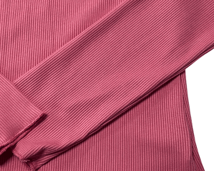 Ribbed Rose Pink Button-Front Long Sleeve Henley T-Shirt