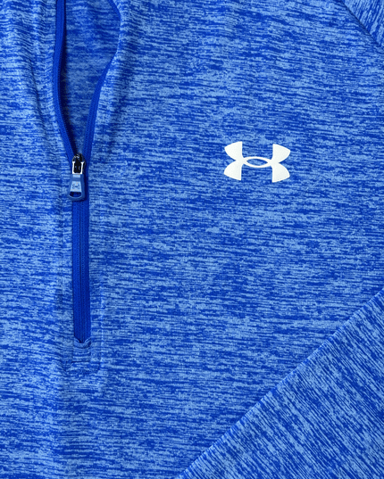 Under Armour Loose Fit Heather Blue Quarter-Zip Performance Pullover
