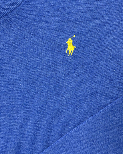 Ralph Lauren Slim Fit Blue Pima Cotton V-Neck Sweater