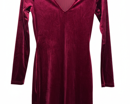 H&M Divided Burgundy Velvet V-Neck Long Sleeve Mini Dress