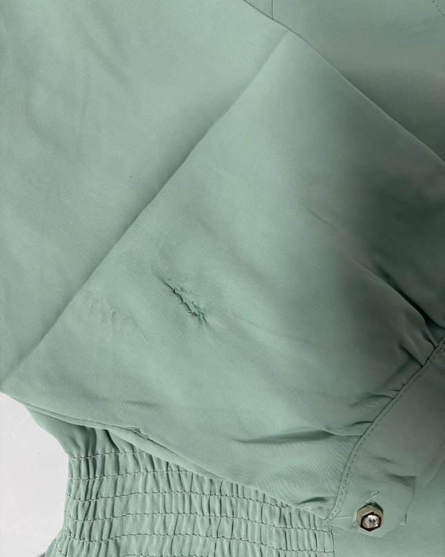 Waad X Fashion Sage Green Button-Up Peplum Blouse - M