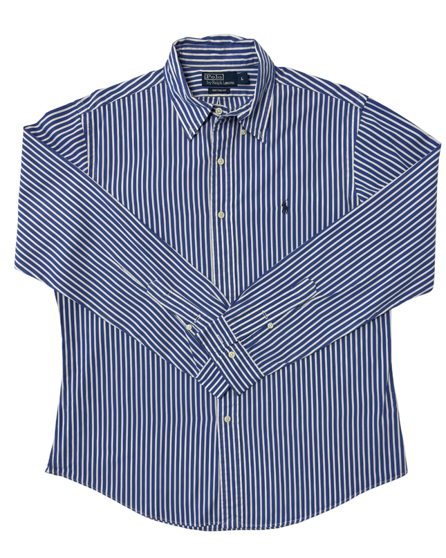 Ralph Lauren Custom Fit Blue & White Striped Oxford Shirt