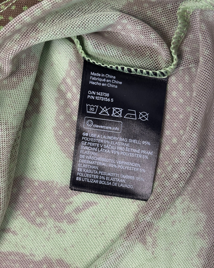 Green & Brown Y2K Sheer Abstract Faces Mesh Long Sleeve Top - S