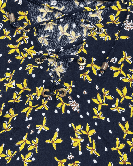 ZARA Basic Lace-Up Yellow Floral Bell Sleeve Blouse