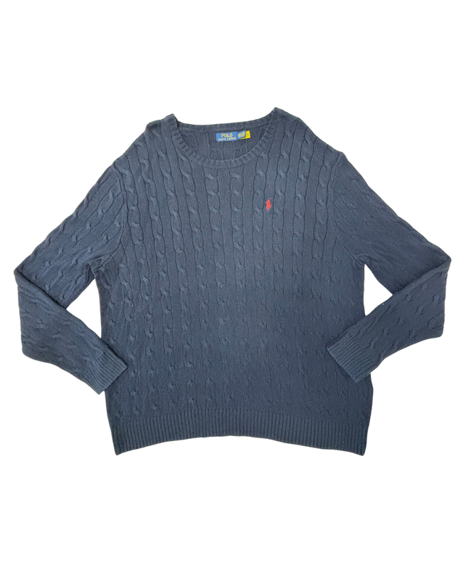 Ralph Lauren Navy Blue Cable-Knit Cotton Sweater