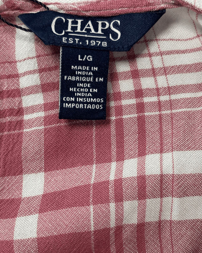 Chaps Red & White Plaid Ruffle Sleeve Blouse