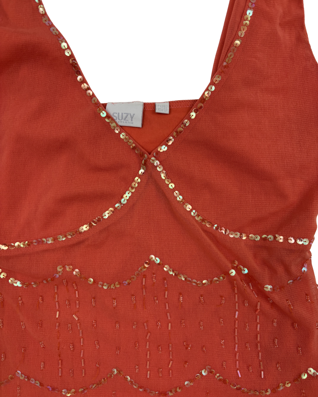Suzy Shier Coral Red Sequin Embellished Y2K Cami Top - XXS