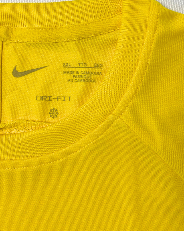 Nike Dri-FIT Yellow Training T-Shirt with Black Sleeve Stripes