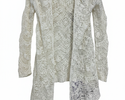PS From Aeropostale Cream Hooded Pointelle Knit Open Cardigan