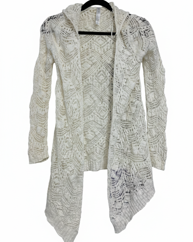 PS From Aeropostale Cream Hooded Pointelle Knit Open Cardigan