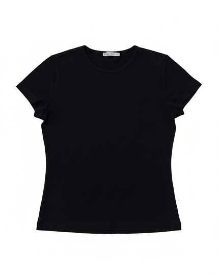 Bershka Essential Black Fitted Ribbed T-Shirt