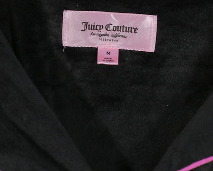 Juicy Couture Women's Button Up Collared Embellished Pajama Black Top