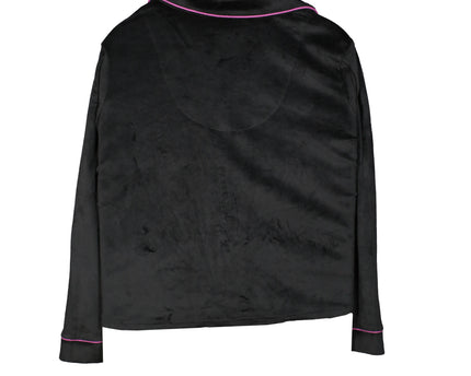 Juicy Couture Women's Button Up Collared Embellished Pajama Black Top