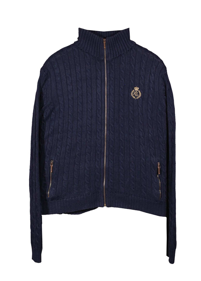 Ralph Lauren Women Chunky Cable-Knit Zip Up Cardigan Blue Sweater