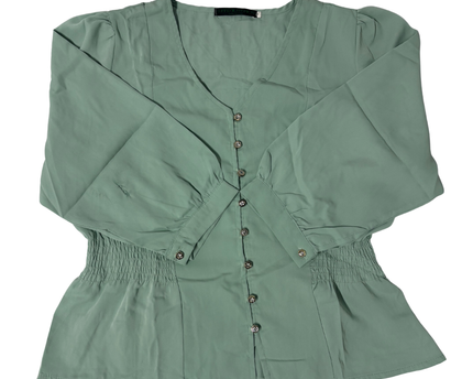 Waad X Fashion Sage Green Button-Up Peplum Blouse - M