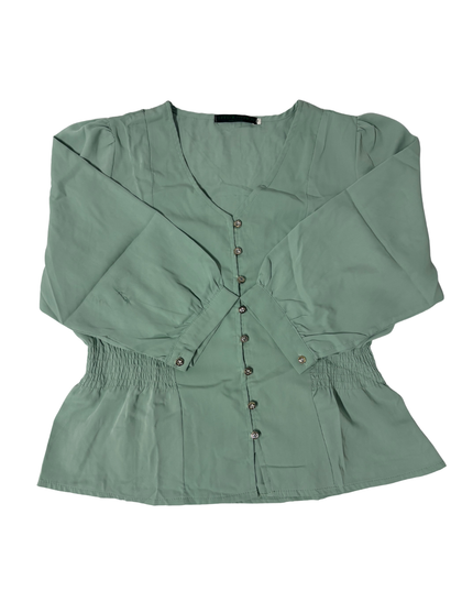 Waad X Fashion Sage Green Button-Up Peplum Blouse - M