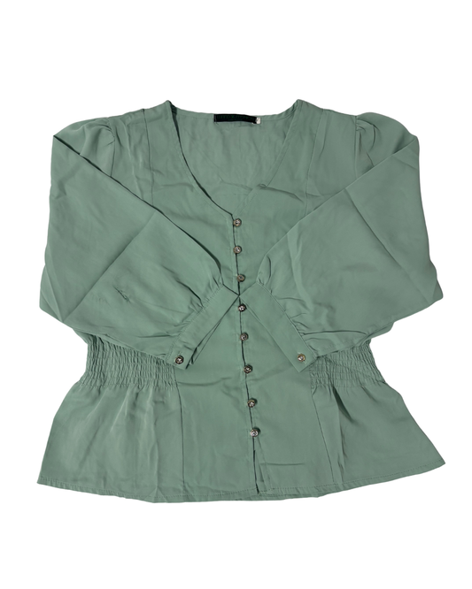 Waad X Fashion Sage Green Button-Up Peplum Blouse - M