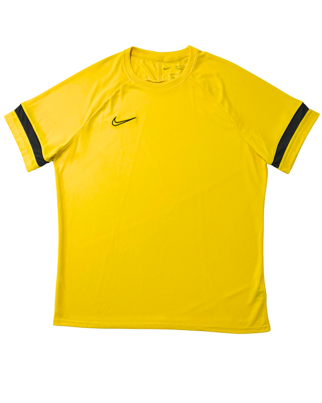 Nike Dri-FIT Yellow Training T-Shirt with Black Sleeve Stripes