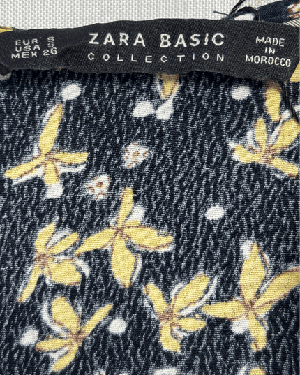 ZARA Basic Lace-Up Yellow Floral Bell Sleeve Blouse